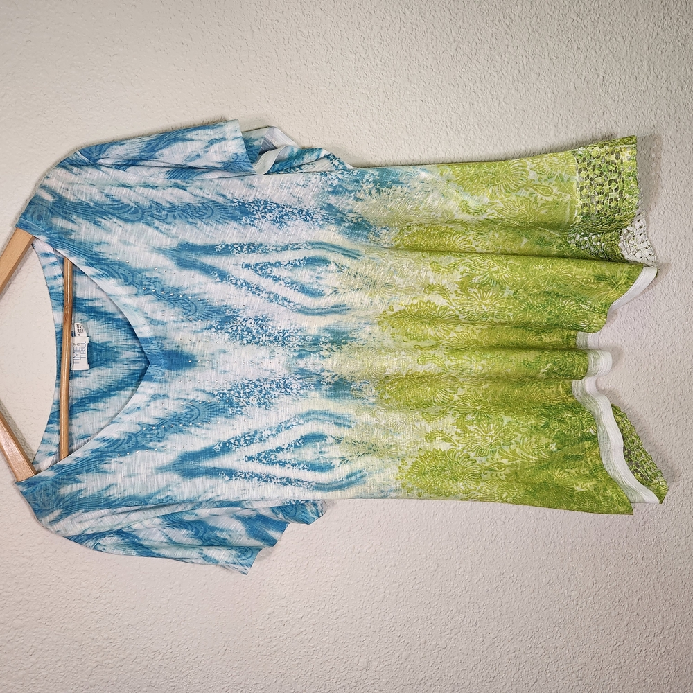 Blue and Green Tie-Dyed Pattern Women's Top